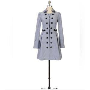 Anthropologie Floreat Double Breasted Light Blue Velvet Coat Jacket sz 0